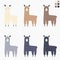 Cute standing llama natural color set scandinavian style. Beige coffee brown and shades of gray. Nice flat cartoon