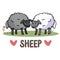 Cute standing sheep in a field cartoon vector illustration motif set. Hand drawn isolated agriculture livestock elements