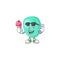 Cute staphylococcus aureus cartoon character enjoying an ice cream