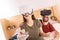 Cute startled couple adjusting VR glasses