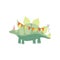 Cute Stegosaurus Dinosaur in Party Hat with Party Flags, Funny Colorful Dino Character, Happy Birthday Party Design