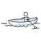 Cute stick figure on kayaking holiday vector clipart. Concept of boating on lake in canoe. Hand drawn pictogram of recreation