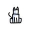 Cute stick figure sitting cat lineart icon. Kawaii kitten pictogram for pet parlor. Communication of animal character