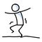 Cute stick figure walking on tightrope lineart icon. Acrobat performer for risk pictogram. Communication of brave danger