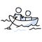 Cute stick figures on canoeing holiday vector clipart. Concept of boating on lake in kayak. Hand drawn pictogram of recreation