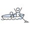 Cute stick figures on kayaking holiday vector clipart. Concept of boating on lake in canoe. Hand drawn pictogram of recreation