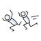 Cute stick figures running for exercise lineart icon. Training run for fitness pictogram. Communication of running away