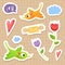 Cute sticker set with birds, hearts and flowers