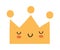 Cute sticker of yellow crown with cheerful face on white background