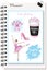 Cute stickers for Planner: coffee cup with flowers, flower bouquet, beautiful ballerina