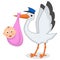 Cute Stork with Newborn Baby Girl & Hat