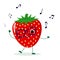 Cute Strawberry cartoon character in glasses dances to music.