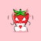 cute strawberry character with angry expression. nose blowing smoke, eyes bulging and grinning