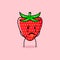 cute strawberry character with disgusting expression and tongue sticking out