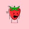 cute strawberry character with drunk expression and mouth open