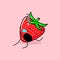 cute strawberry character with sleep expression and mouth open