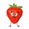 Cute strawberry characters with emotions in a panic grabs his head, face, arms and legs. The funny or sad hero, red