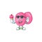 Cute streptococcus pyogenes cartoon character enjoying an ice cream