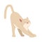 Cute stretching cat semi flat RGB color vector illustration