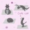 Cute striped cat set in four different poses