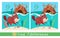 Cute stylised beaver swimming in river near hut. Find 7 differences. Educational puzzle game for children. Cartoon funny