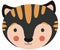 Cute stylish illustration of a black tiger cub with red stripes, ruddy cheeks on a white background. The isolated face of a cartoo