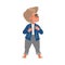 Cute stylish little boy in fashionable outfit cartoon vector illustration
