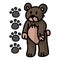 Cute stylized teddy bear plush clipart. Hand made kids soft toy. Fun hand drawn cuddly fluffy animal doodle in flat