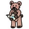 Cute stylized teddy bear with teapot clipart. Hand made kids soft toy. Fun hand drawn cuddly fluffy animal doodle in