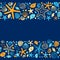 Cute summer background with different shells and starfishes as seamless borders