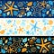 Cute summer background with different shells and starfishes as seamless borders