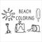 Cute summer beach day coloring page cartoon vector illustration motif set. Hand drawn isolated sandcastle, bucket and