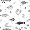 Cute summer fishes. Seamless pattern.