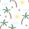 Cute summer pattern with palms, waves and melons