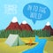 Cute summer poster - camping landscape with tent