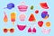 Cute summer stickers for girls, cartoon vector set