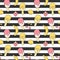 Cute summer striped seamless vector pattern background illustration with ice cream, strawberry, lemon, cherry and banana