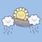 Cute summer sun and clouds rainy with rainbow kawaii characters