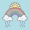 Cute summer sun and clouds rainy with rainbow kawaii characters