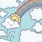 Cute summer sun and clouds rainy with rainbow kawaii characters