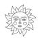 Cute sun with face in slavic folk style. Hand drawn vector illustration