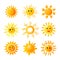 Cute sun. Hand drawn sunshine. Summer morning sunrise. Doodle vector warming joy icons