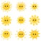 Cute Sun. Icon Vector Set. Drawn funny drawings. Different Funny Suns with faces and eyes. Vector