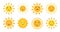 Cute sun set, cartoon sun emoticon characters collection, sunny faces with happy emotions