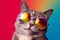 cute sunglasses cat pet portrait animal colourful neon funny fashion. Generative AI.