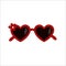 Cute sunglasses red glasses in the shape of a heart, decorated with a white flower. Vector illustration