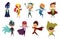 Cute superhero kids in colorful costumes. Kids Dressed as Superheroes. Funny Flat Isolated Vector Design Icons Set On