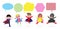 Cute superhero kids with speech bubbles, Set of superhero child with speech bubbles isolated on white background.