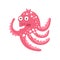Cute surprised cartoon pink octopus character, funny ocean coral reef animal vector Illustration