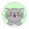 Cute Surprised Cat, Round Icon, Emoji. A Gray Cat With A Whiskers Died Of Surprise. Vector Image Isolated